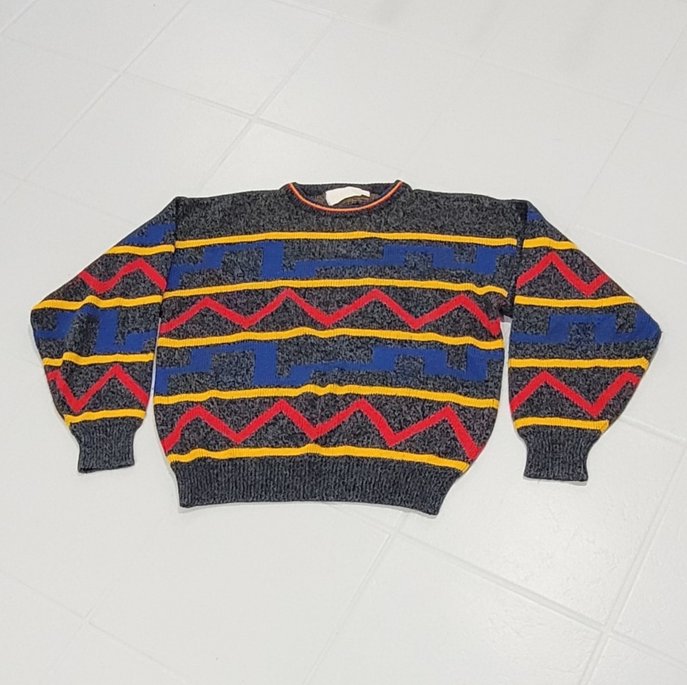 Vintage Unisex Knitted Retro 80's Bold Colors Grandpa Pattern Cottage Sweater